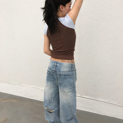 Back Damage Wide Denim Pants