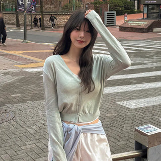 Evening Linen V-Neck Knit Cardigan