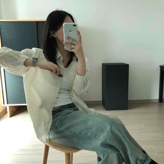 Loose-fit Striped Button-down Long-sleeve Shirt