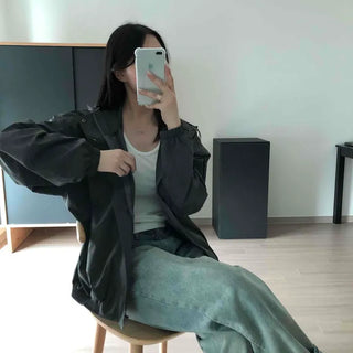 Oversized Plain Hooded Full-Zip Windbreaker