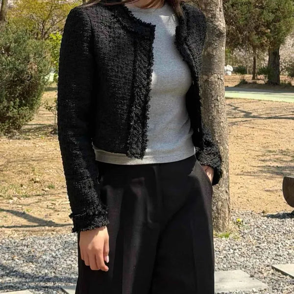 Frill Plain Slim Fit Short Long Sleeve Jacket