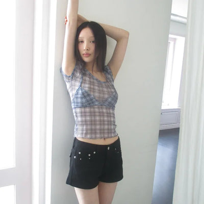 Check T-shirt & Bra Set (2 colors)