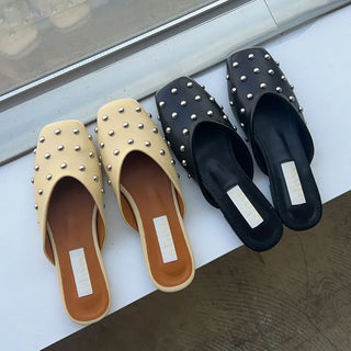 False studded flat loafers