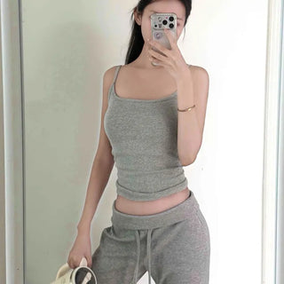 Plain Square Neck Strap Slim Fit Short Sleeveless