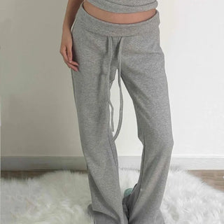 String Flare Wide Loose Fit Long Pants