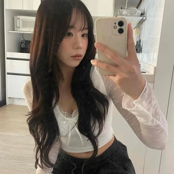 Slim Fit Ribbon See-through Daily Long Sleeve T-shirt
