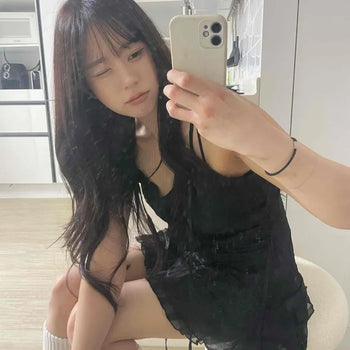 Fitted Plain Frill Ribbon Sleeveless Mini Dress