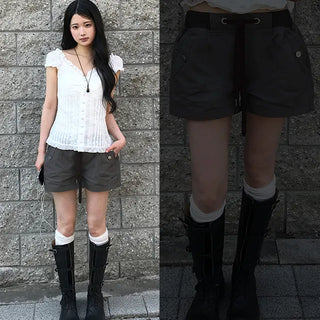Poco Vintage Washed Elastic Waist Shorts