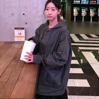 Flap Pocket, String Zipper, Full Zip, Oversized Midi Length Field Jacket