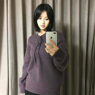 Loose Fit Plain Button Half-Zip Round Neck Long Sleeve