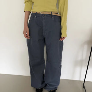 Zipper Washed Chino Semi-Wide Straight Fit Pants