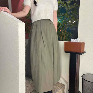 Pintuck Shirred A-Line Loose Fit Daily Long Skirt