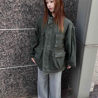 Oversized Plain Flap Pocket Washed Daily Jacket