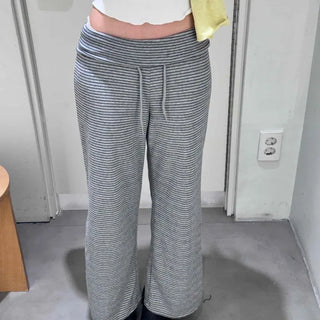 Loose Fit Striped String Wide Daily Long Pants