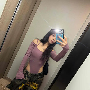 Slim Fit Plain Snap Strap Long Sleeve Jumpsuit