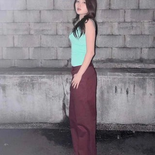 Button Wide Loose Fit Long Pants