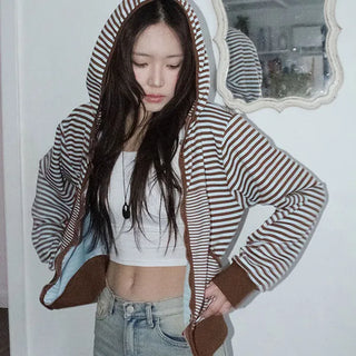 Striped Oversized Zip-Up Hoodie
