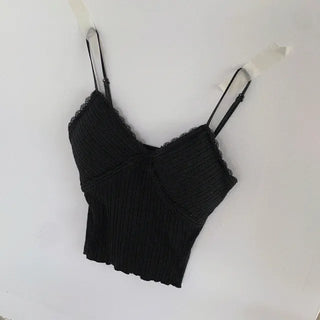 ◈Built-in Cup◈Lingerie Core◈Lace Sleeveless Sleeveless Top Ribbed V-Neck Crop Layered Strappy Top Summer Vacation Beachwear Sleeveless Top