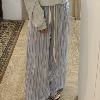 Cand Stripe Elastic Waist Pants/Elastic Waist Pants/Elastic Waist Trousers/Plus Size Pants/Jogger Pants/Loose Fit/Oversized Fit/Comfortable Pants/Airport Look/Airport Pants