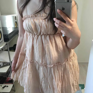 Shirred Frill Tiered A-Line Sleeveless Mini Dress