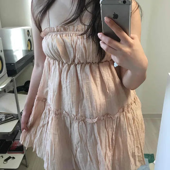 Shirred Frill Tiered A-Line Sleeveless Mini Dress