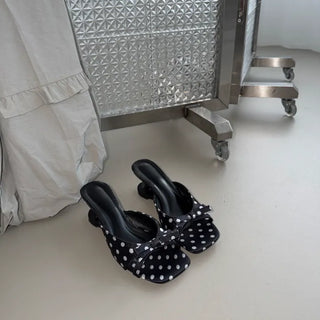 Dot satin mule heel slippers