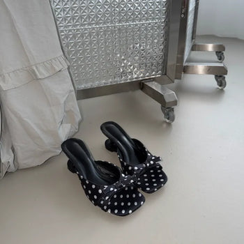 Dot satin mule heel slippers