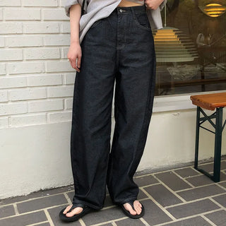 Cold Women's Balloon Fit Curved Loose Fit Long Raw Denim