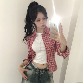 Cherry shade🍒, Classic pintuck slim delicate fit check long sleeve shirt