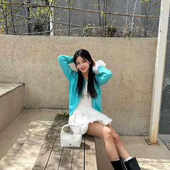 Regular Fit Plain Button Long Sleeve Basic Cardigan
