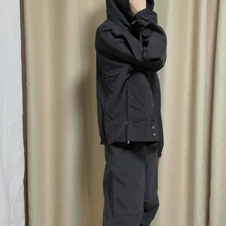 Hooded Full-Zip Drawstring Oversized Plain Long-Sleeve Windbreaker