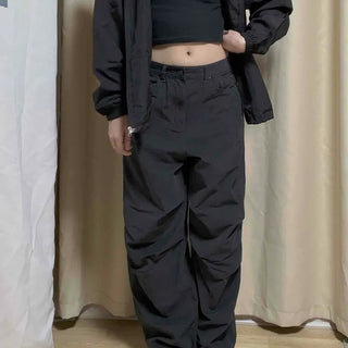 Button Wash Wide Loose Fit Daily Long Pants