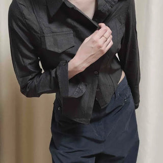 Button-down Flap Pocket Slim Fit Plain Long Sleeve Shirt