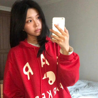 Lettering Kangaroo Pocket Pullover Oversized Long Sleeve Hoodie