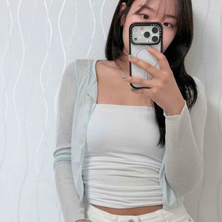 Button Plain Slim Fit Long Sleeve Daily Cardigan