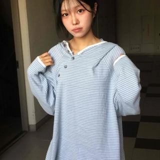 Striped Oversized Loose Fit Daily Long Sleeve Hoodie