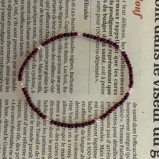 Black and Red Silver Ball Layered Banding Bracelet Urethane Cord