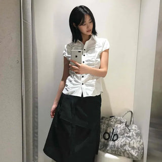 String Shirred Wrap A-Line Daily Midi Skirt