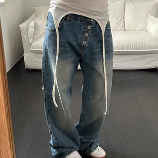 [UNISEX] 3200 Diagonal Button Raw Jeans