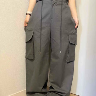 Cargo Pocket Flap Pocket Strap Wide Loose Fit Long Pants