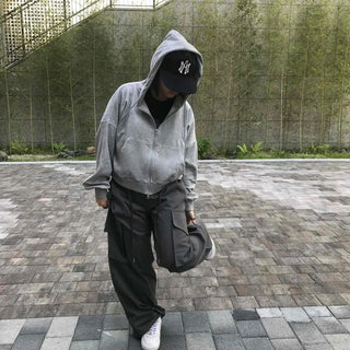 Plain Zipper Hoodie Oversized Daily Zip-Up
