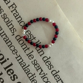 Black and Red Silver Ball Layered Banding Ring Urethane Chain