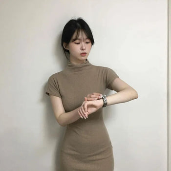 Plain H-line Short Sleeve Slim Fit Daily Mini Dress