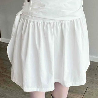 Button Shirred Wrap A-Line Daily Midi Skirt