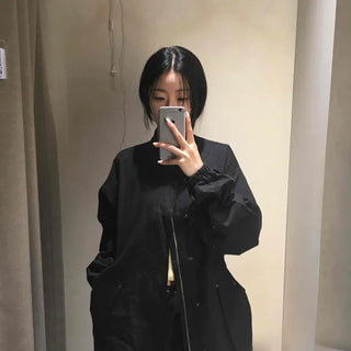 Plain Flap Pocket Full-Zip Oversized Daily Field Jacket