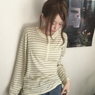 Rotor striped button knit