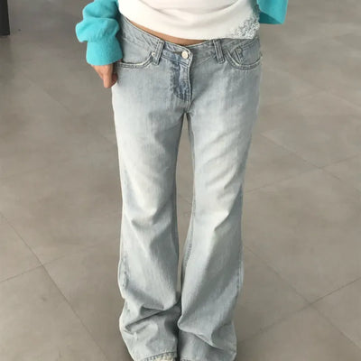 Pure Light Blue Low Loose Bootcut Denim Pants