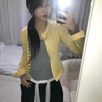 Slim Fit Plain Button Round Neck Short Long Sleeve Cardigan