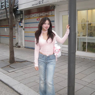 Pink Stitch Low Bootcut Denim Pants