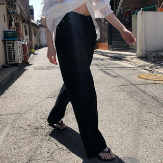 Yuje Women's Wide Basic Coated Long Pants